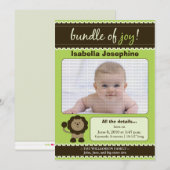 Faire-part Annonce de naissance de bébé designer Lion : vert  (Devant / Derrière)