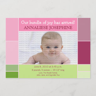 Faire-part Annonce de naissance de bébé designer rose mosaïqu