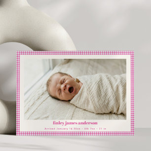 Faire-part Annonce de naissance de bébé fille au vichy rose