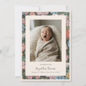 Faire-part Annonce de naissance de bébé fille avec fleurs vin (Devant)