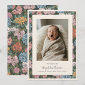 Faire-part Annonce de naissance de bébé fille avec fleurs vin (Devant / Derrière)