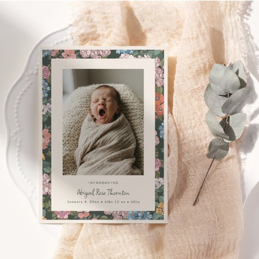 Faire-part Annonce de naissance de bébé fille avec fleurs vin