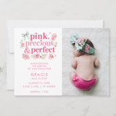 Faire-part Annonce de naissance de bébé fille moderne et préc (Devant)