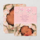 Faire-part Annonce de naissance de bébé fille rose Argyle mig (Devant / Derrière)