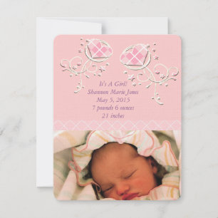 Faire-part Annonce de naissance de bébé fille rose Argyle mig