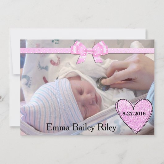 Faire-part Annonce de naissance de bébé fille rose pailleté (Devant)