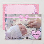 Faire-part Annonce de naissance de bébé fille rose pailleté (Devant / Derrière)