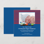 Faire-part Annonce de naissance de bébé garçon avec des train (Devant / Derrière)