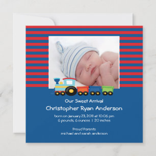 Faire-part Annonce de naissance de bébé garçon avec des train