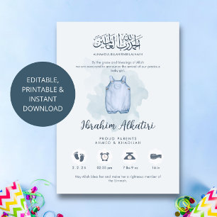 Faire-part Annonce de naissance de bébé garçon islamique bleu