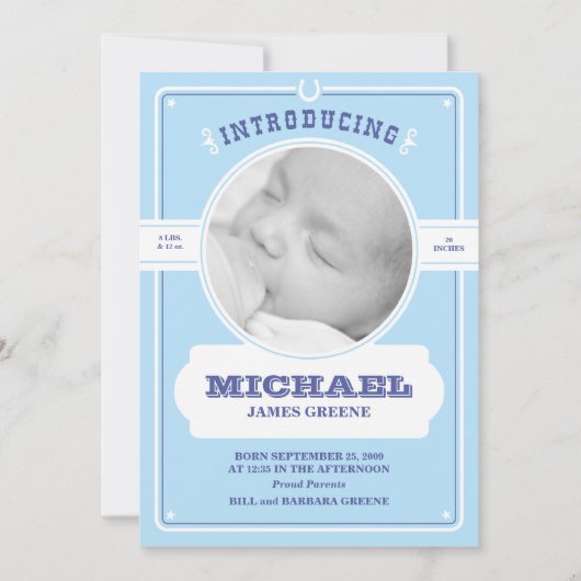 Faire-part Annonce de naissance de bébé garçon western (Devant)