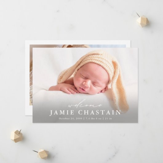 Faire-part Annonce de naissance de bébé nouveau-né simple mod (Devant/Arrière en situation)