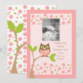 Faire-part Annonce de naissance de Chouette rose.. (Devant / Derrière)