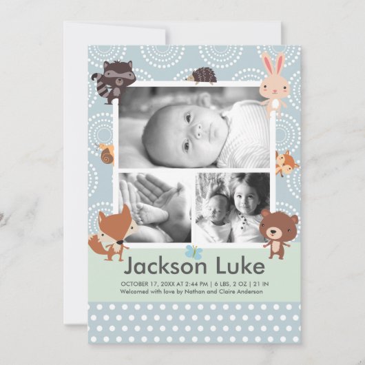 Faire-part Annonce de naissance de garçon avec des bébés anim (Devant)