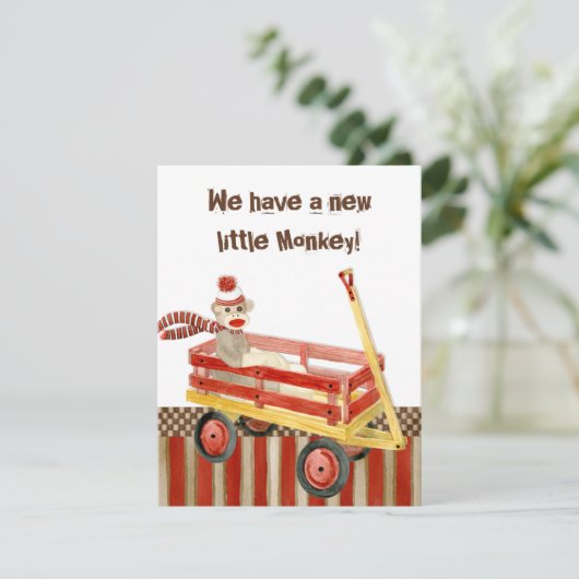 Faire-part Annonce de naissance de garçon avec Singe en chaus (Debout devant)