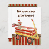 Faire-part Annonce de naissance de garçon avec Singe en chaus (Devant / Derrière)