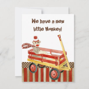 Faire-part Annonce de naissance de garçon, Singe Chaussette, 
