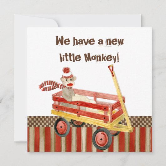 Faire-part Annonce de naissance de garçon, Singe Chaussette, (Devant)