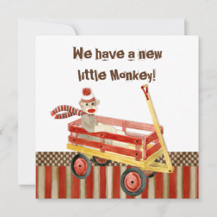 Faire-part Annonce de naissance de garçon, Singe Chaussette, 