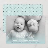 Faire-part Annonce de naissance de jumeaux garçon Double Fun (Devant / Derrière)