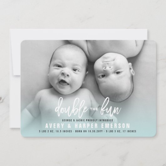 Faire-part Annonce de naissance de jumeaux garçon Double Fun (Devant)