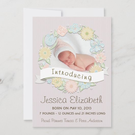 Faire-part Annonce de naissance de la couronne florale (Devant)