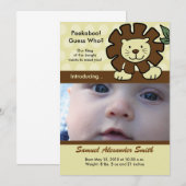 Faire-part Annonce de naissance du ROI LION BÉBÉ de la Jungle (Devant / Derrière)