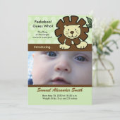 Faire-part Annonce de naissance du ROI LION BÉBÉ de la Jungle (Debout devant)