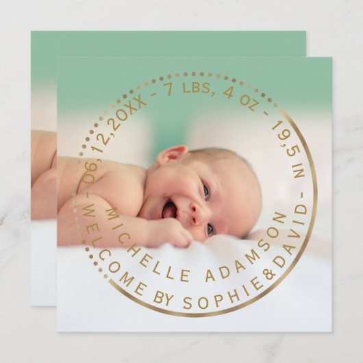 Faire-part Annonce de naissance en or Cadeau Pierre précieuse (Devant / Derrière)