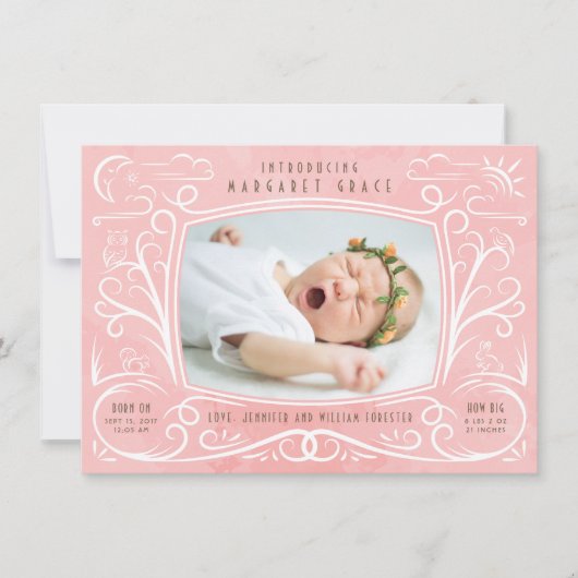 Faire-part Annonce de naissance fille amis de la forêt (Devant)