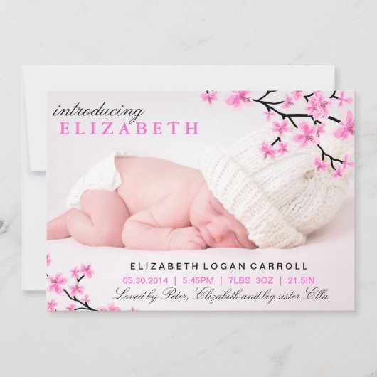 Faire-part Annonce de naissance fleurs roses (Devant)