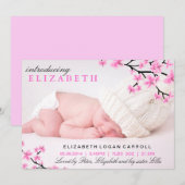Faire-part Annonce de naissance fleurs roses (Devant / Derrière)