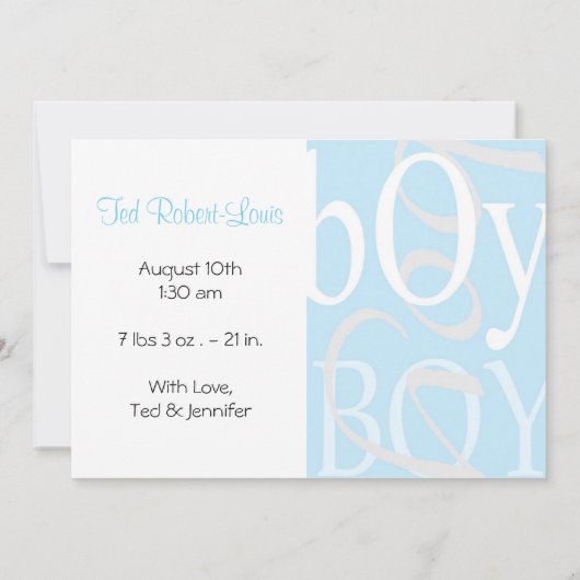 Faire-part Annonce de Naissance Garçon (Dos)