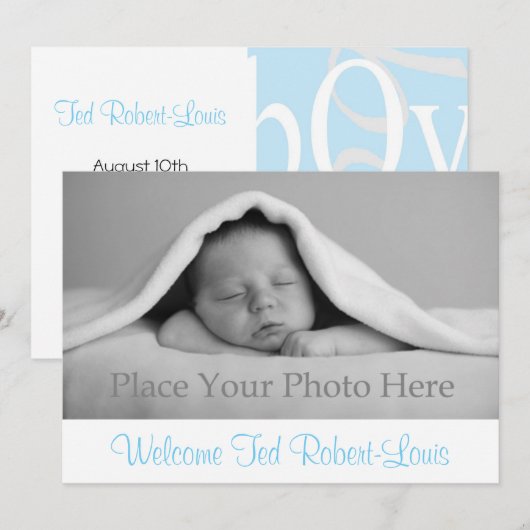 Faire-part Annonce de Naissance Garçon (Devant / Derrière)