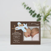 Faire-part Annonce de naissance Jumeaux Fille & Garçon Avion (Debout devant)