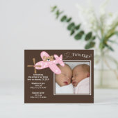 Faire-part Annonce de naissance jumelles avion rose (Debout devant)