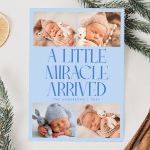 Faire-part Annonce de naissance Miracle de Noël en bleu givré