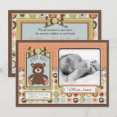 Faire-part Annonce de naissance Ourson en 3D avec nœud et bou (Devant / Derrière)