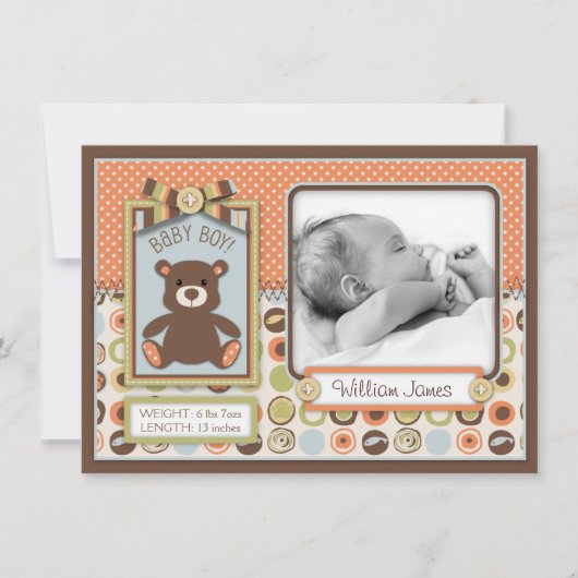 Faire-part Annonce de naissance Ourson en 3D avec nœud et bou (Devant)