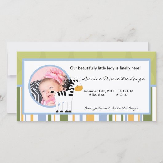 Faire-part Annonce de naissance photo 4x8 Safari amis Zèbre (Devant)