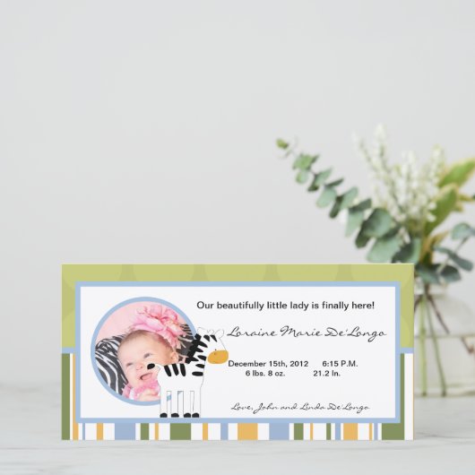 Faire-part Annonce de naissance photo 4x8 Safari amis Zèbre (Debout devant)