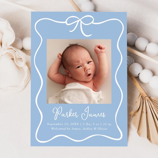 Faire-part Annonce de naissance photo Charming Bow Bleu Bébé