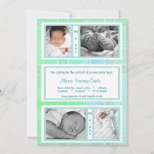 Faire-part Annonce de naissance photo de quad en tartan vert