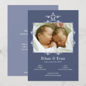 Faire-part Annonce de naissance photo jumeaux monogramme clas (Devant / Derrière)