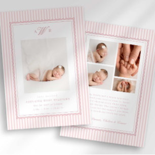 Faire-part Annonce de naissance photo monogramme à rayures pr