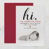 Faire-part Annonce de naissance photo "Salut." Typographie mo (Devant / Derrière)