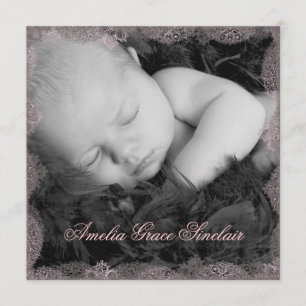 Faire-part Annonce de naissance Photo vintage noir et dentell