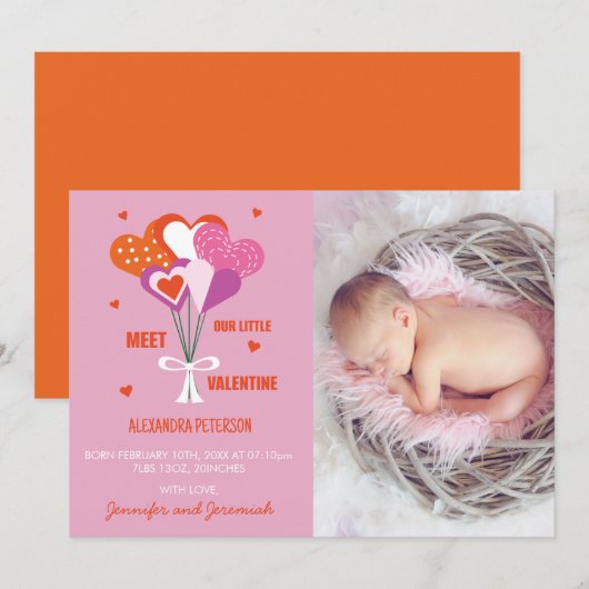 Faire-part Annonce de naissance pour la Saint-Valentin Bouque (Devant / Derrière)