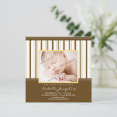 Faire-part Annonce de naissance rayée marron/jaune tendance (Debout devant)