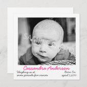 Faire-part Annonce de naissance rose (Devant / Derrière)